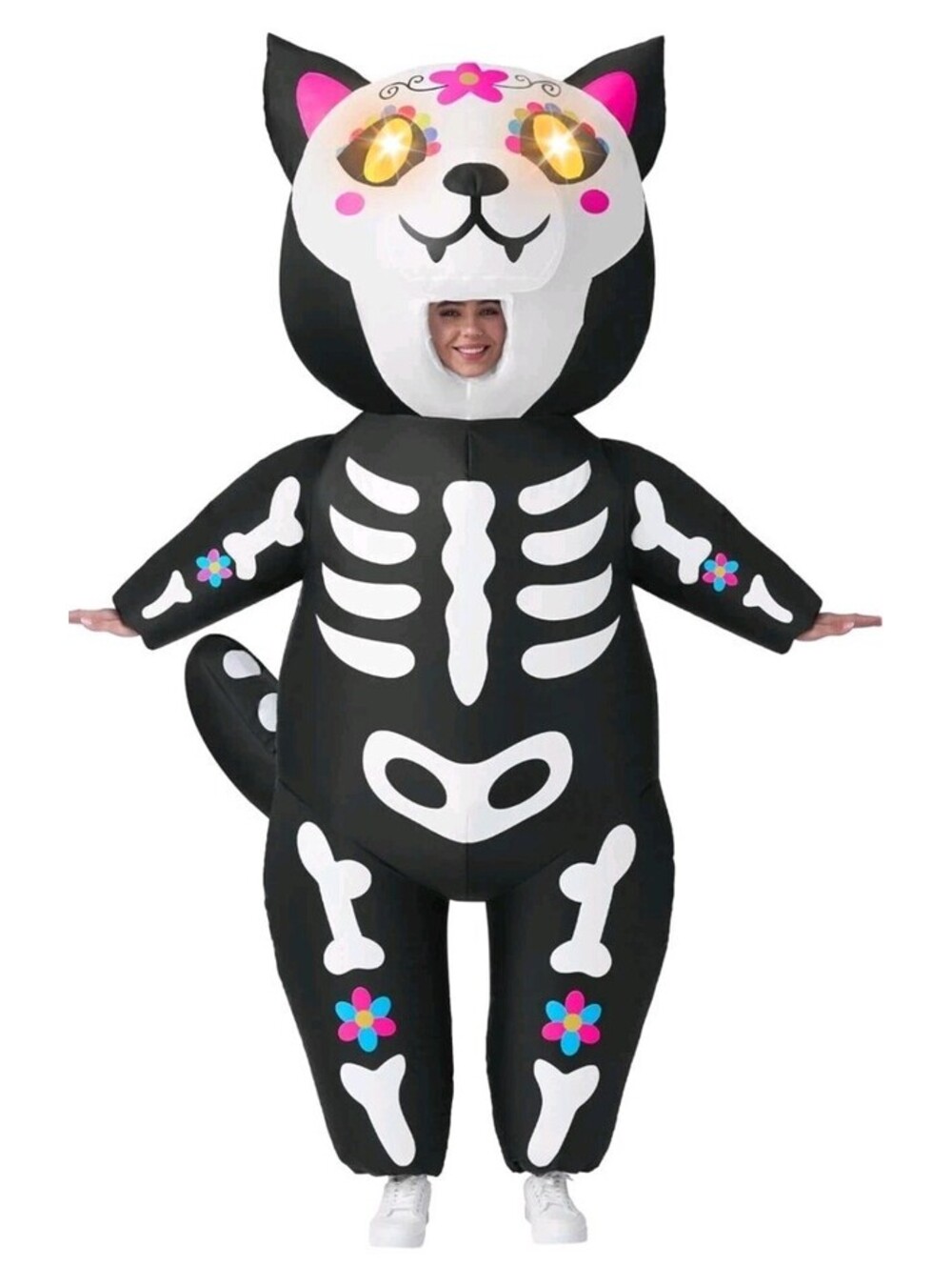 Puff Me Up Inflatable Costume Full Body Skeleton Kitty Kids M/L Will Fit Women